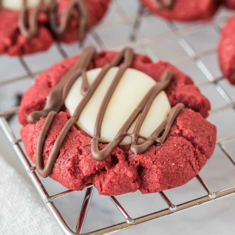 Red Velvet Thumbprint Cookies Square cropped image