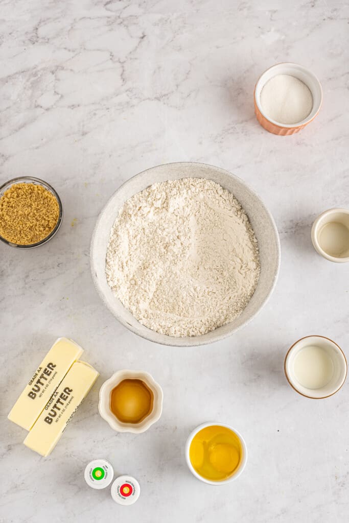 Mixed dry ingredients for Christmas cookies in mixing bowl