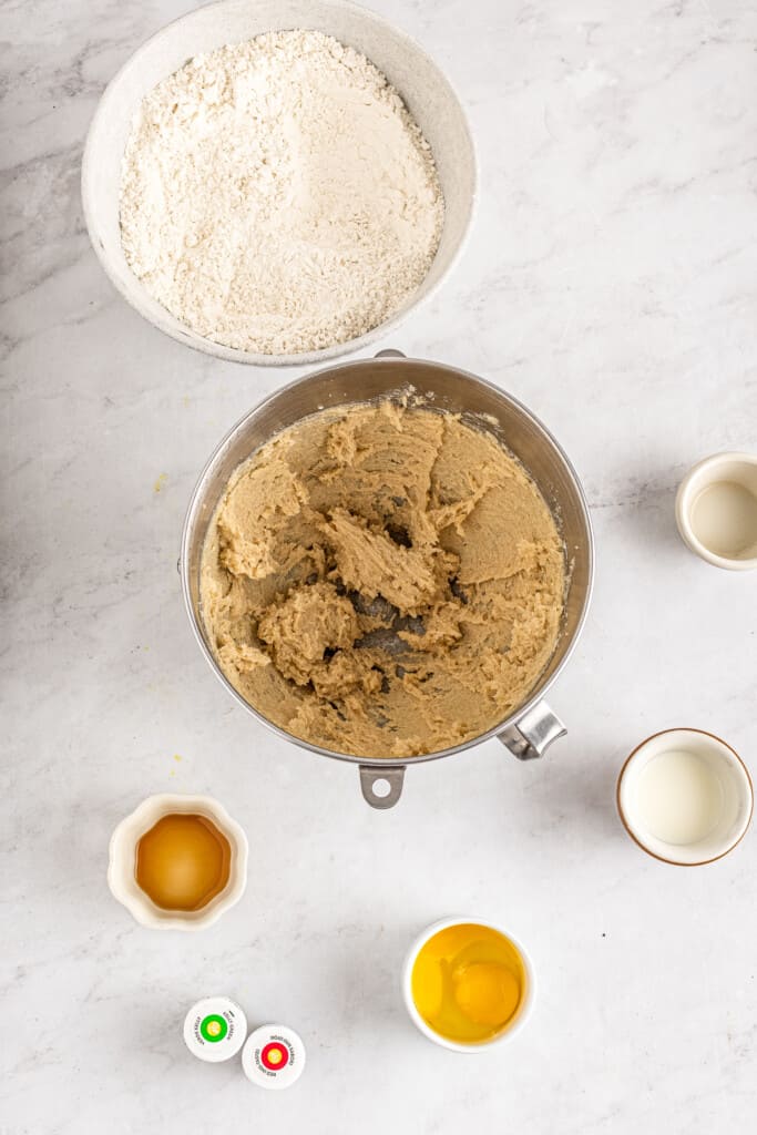 Creamed sugar and butter in mixing bowl