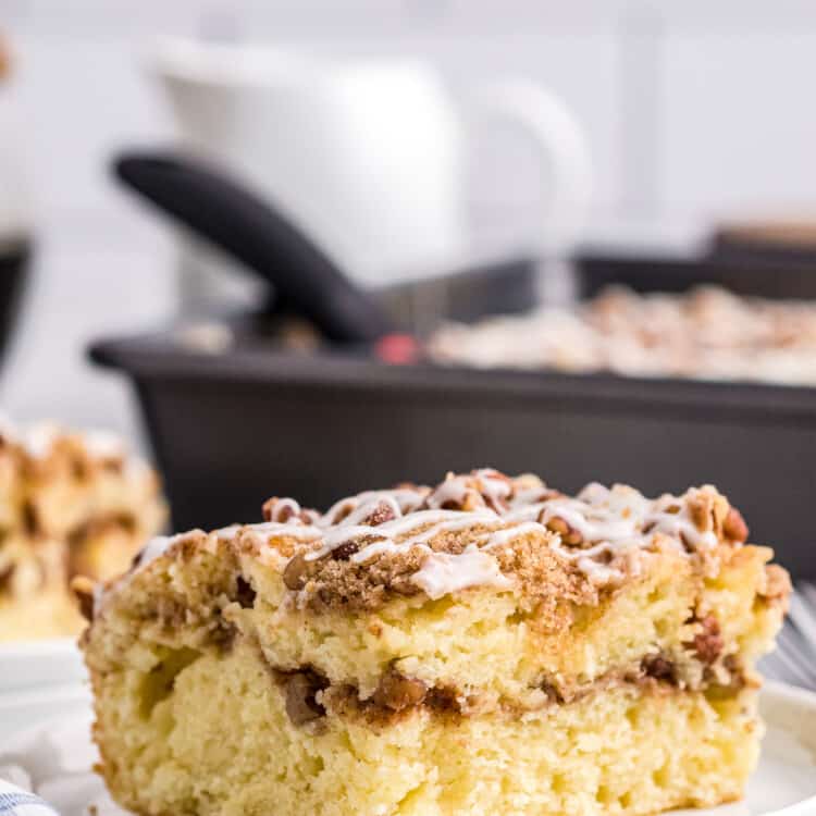 Sour Cream Coffee Cake piece on white plate