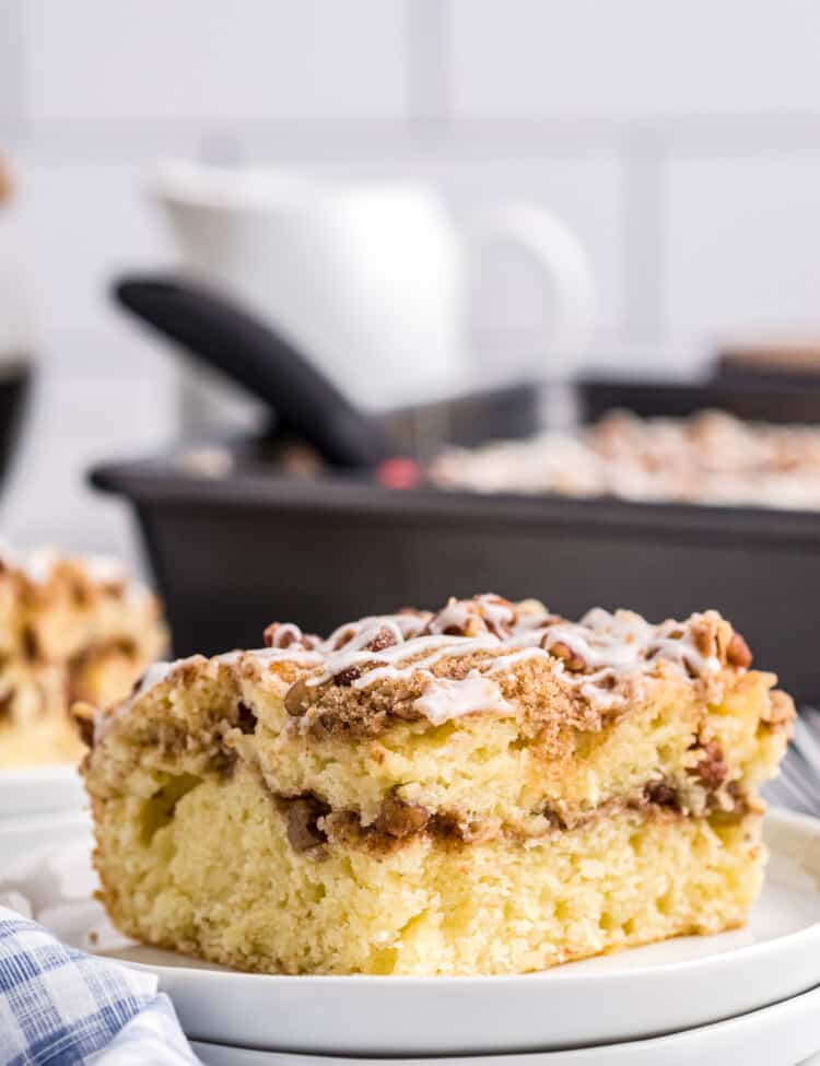 Sour Cream Coffee Cake piece on white plate