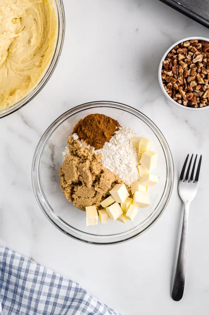 Overhead image of coffee cake filling