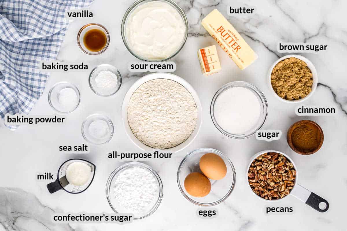 Overhead image of Sour Cream Coffee Cake Ingredients