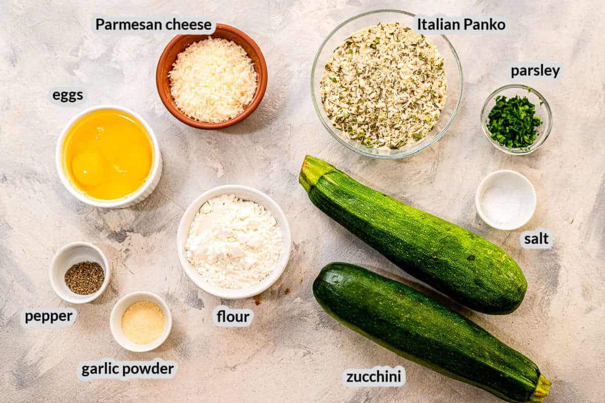 Overhead image of Air Fryer Zucchini Fries Ingredients