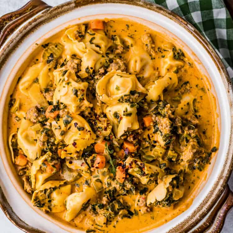 Bowl of Crock Pot Creamy Tortellini Soup