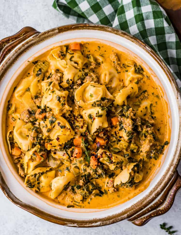 Bowl of Crock Pot Creamy Tortellini Soup