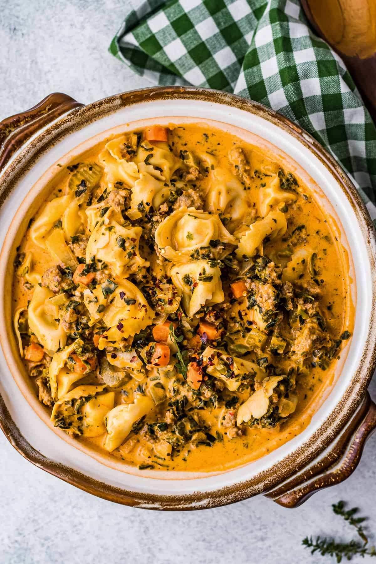 Bowl of Crock Pot Creamy Tortellini Soup