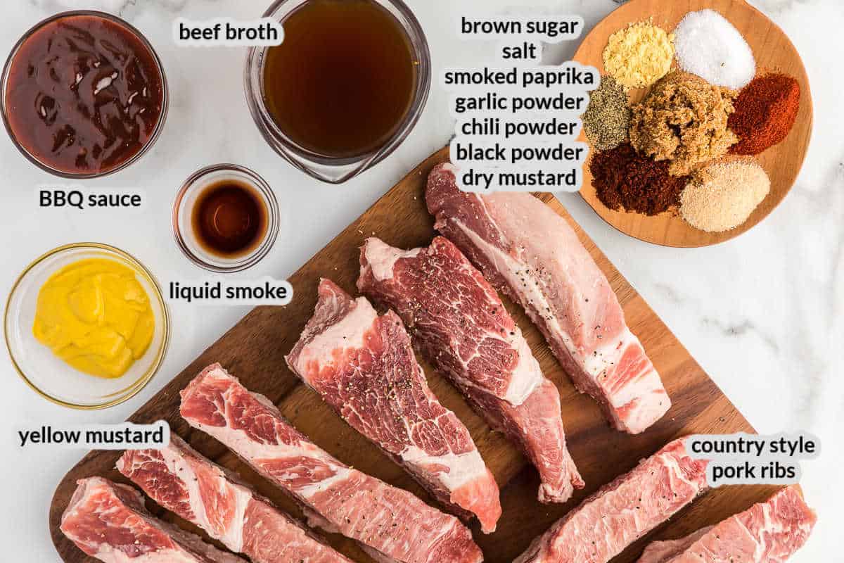 Overhead image of Instant Pot Country Style Ribs Ingredients