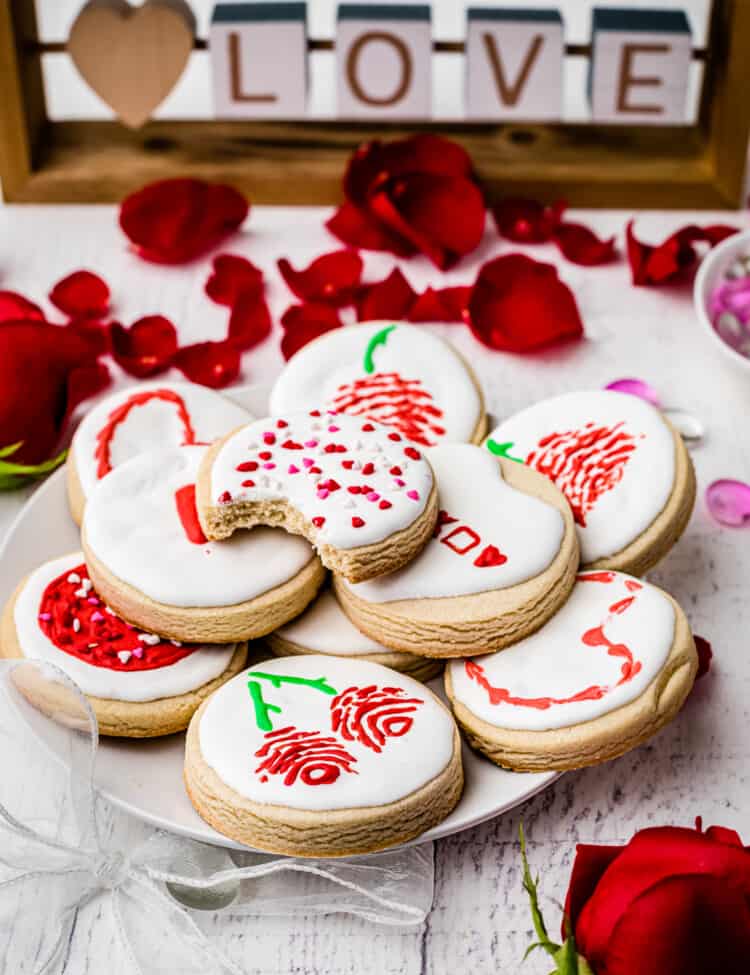 Valentine's Day Sugar Cookies on a plate