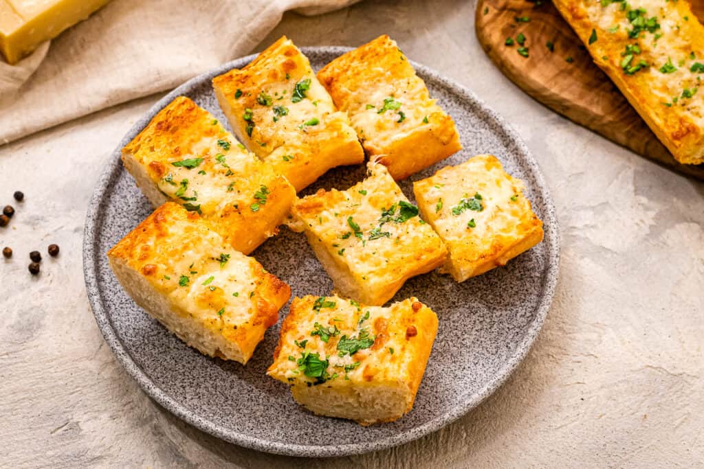 Plate with Air Fryer Cheesy Garlic Bread