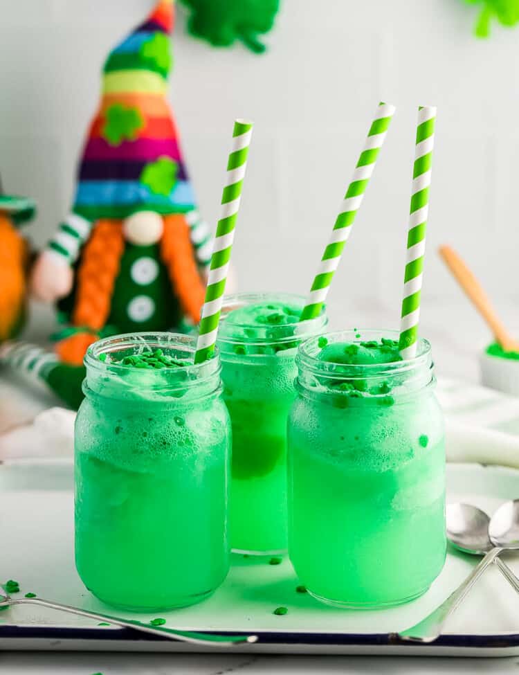 Leprechaun Floats in jars with green striped straw