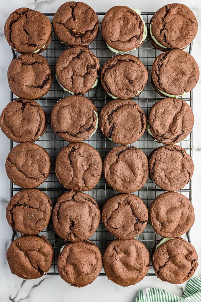 Chocolate Mint cookies on baking rack