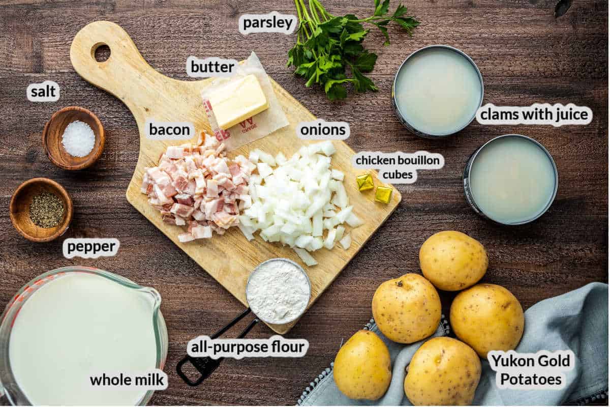 Overhead image of New England Clam Chowder Ingredients