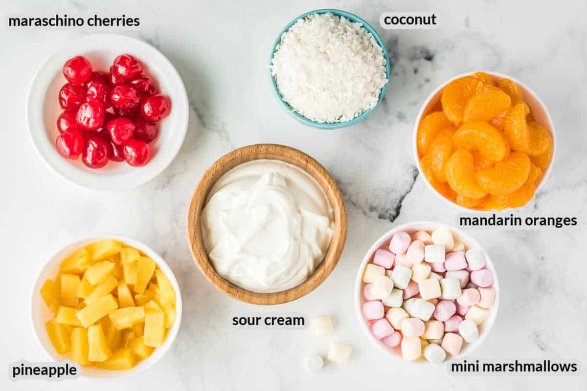 Overhead image of Ambrosia Salad Ingredients