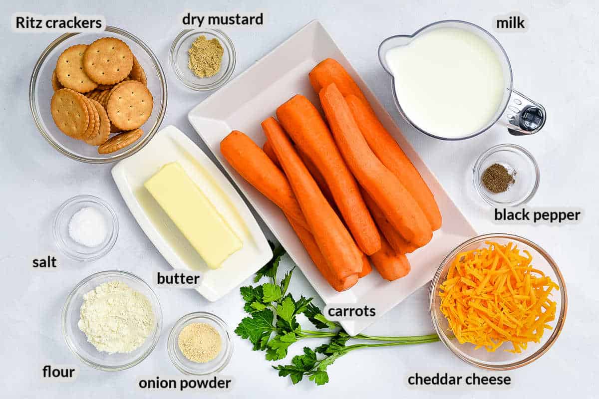Overhead image of Cheesy Carrots Ingredients