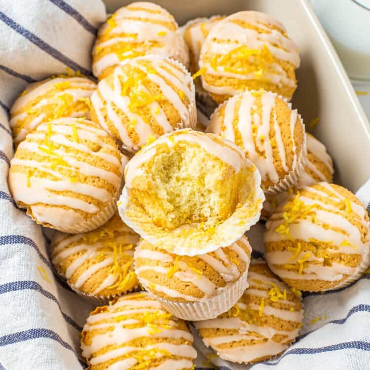 Basket of Lemon Muffins with glaze