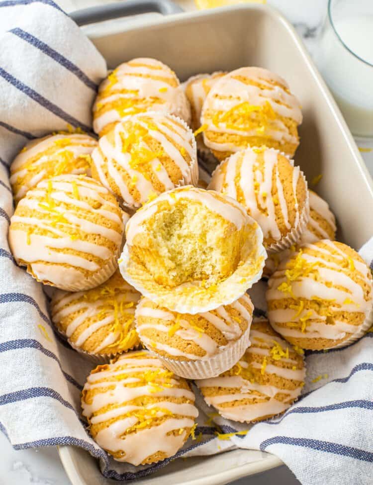 Basket of Lemon Muffins with glaze