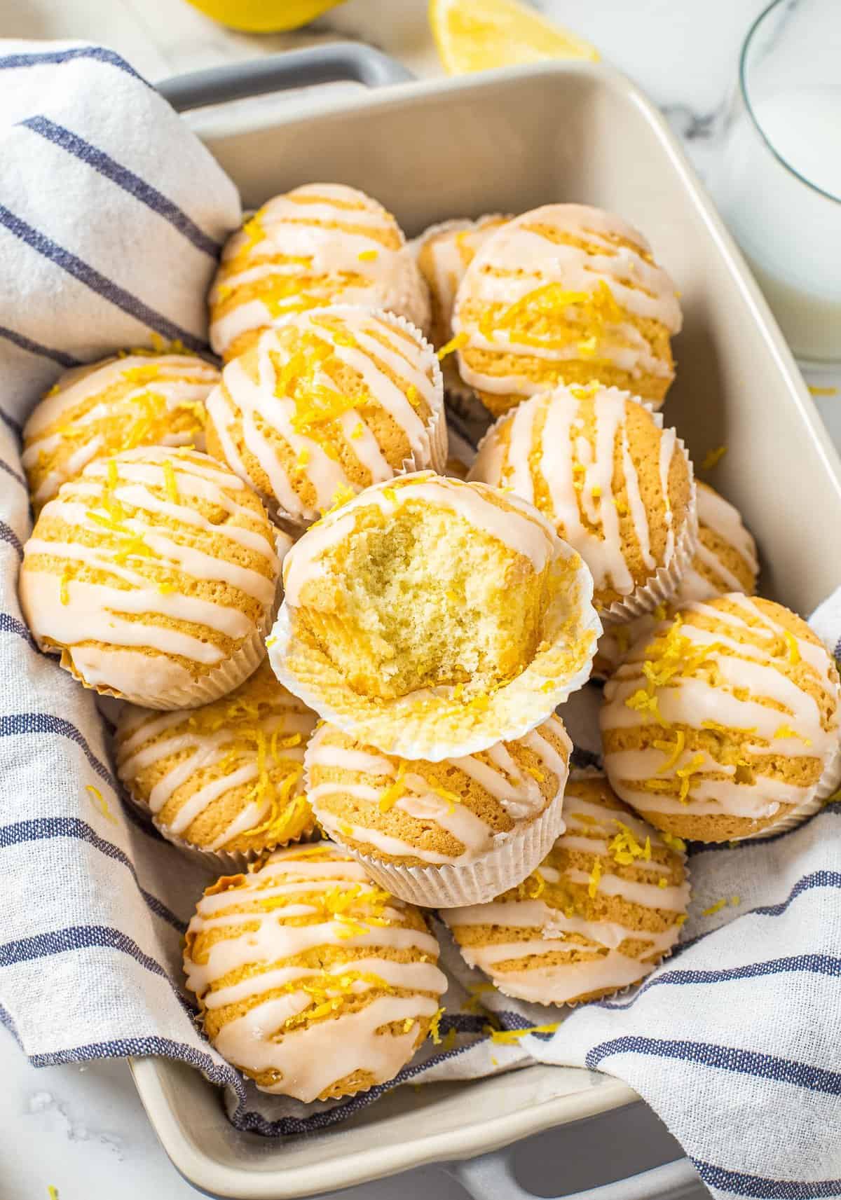 Basket of Lemon Muffins with glaze