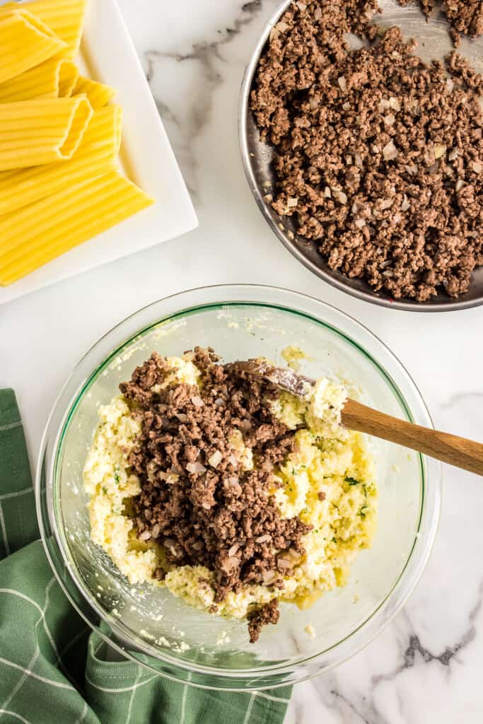 Ground beef and cheese mixture before mixing