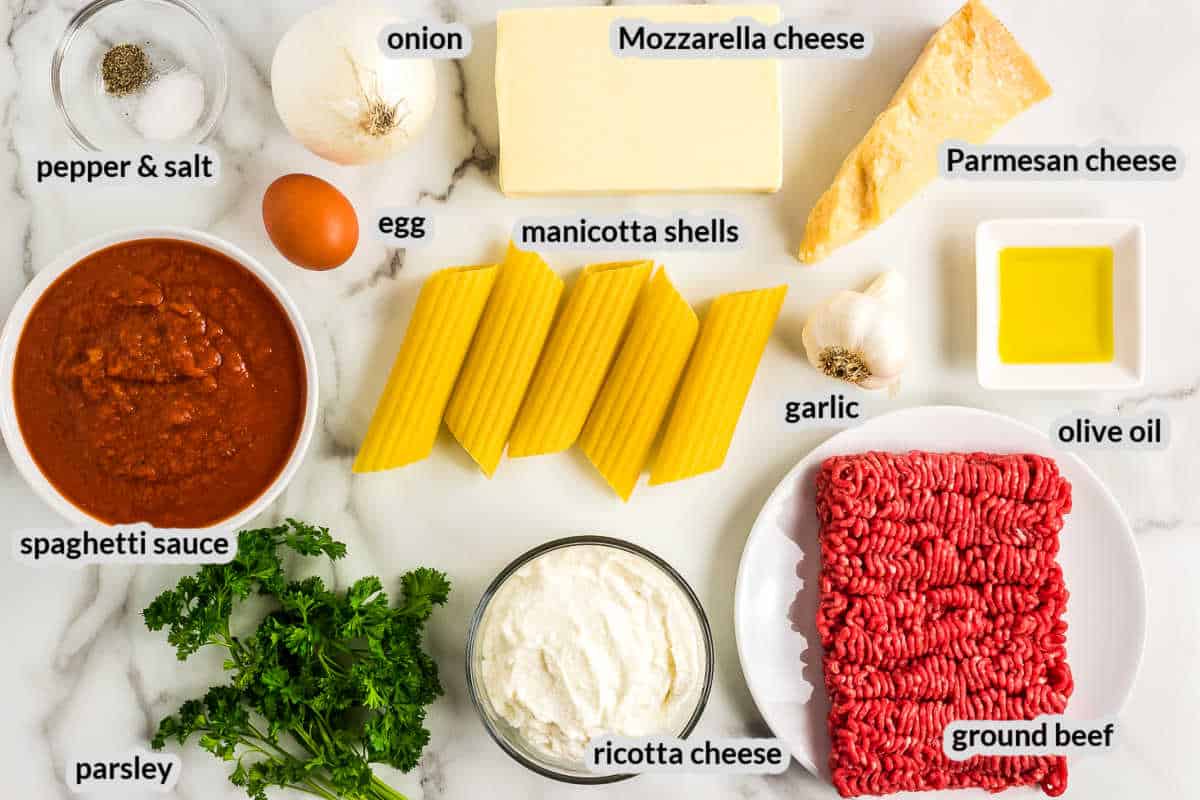 Overhead image of Manicotti Ingredients