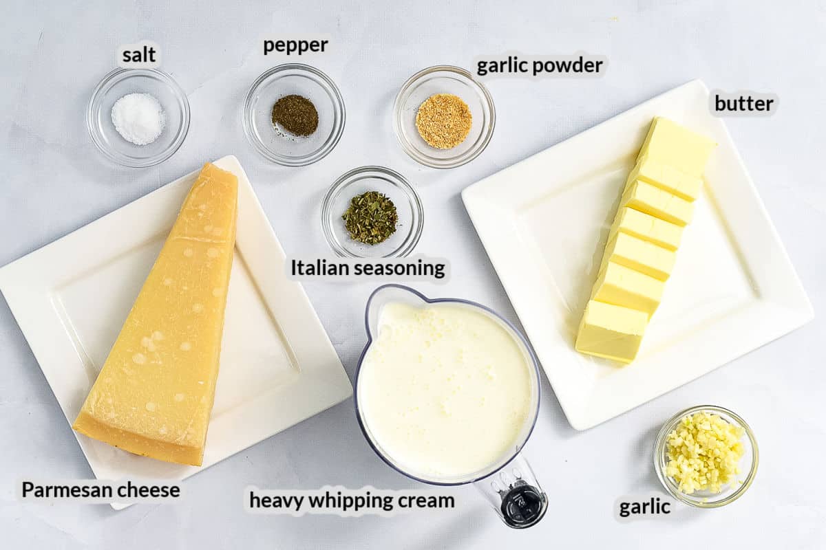 Overhead image of Alfredo Sauce Ingredients