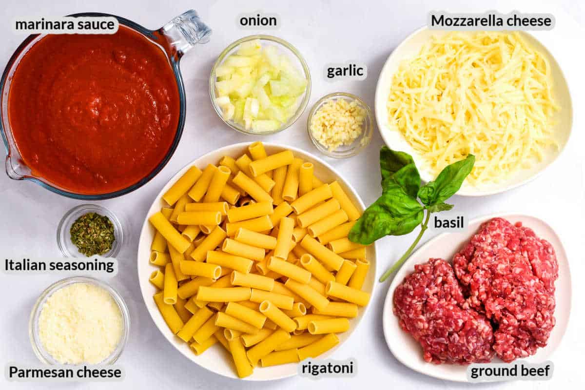 Overhead image of Bake Rigatoni Ingredients