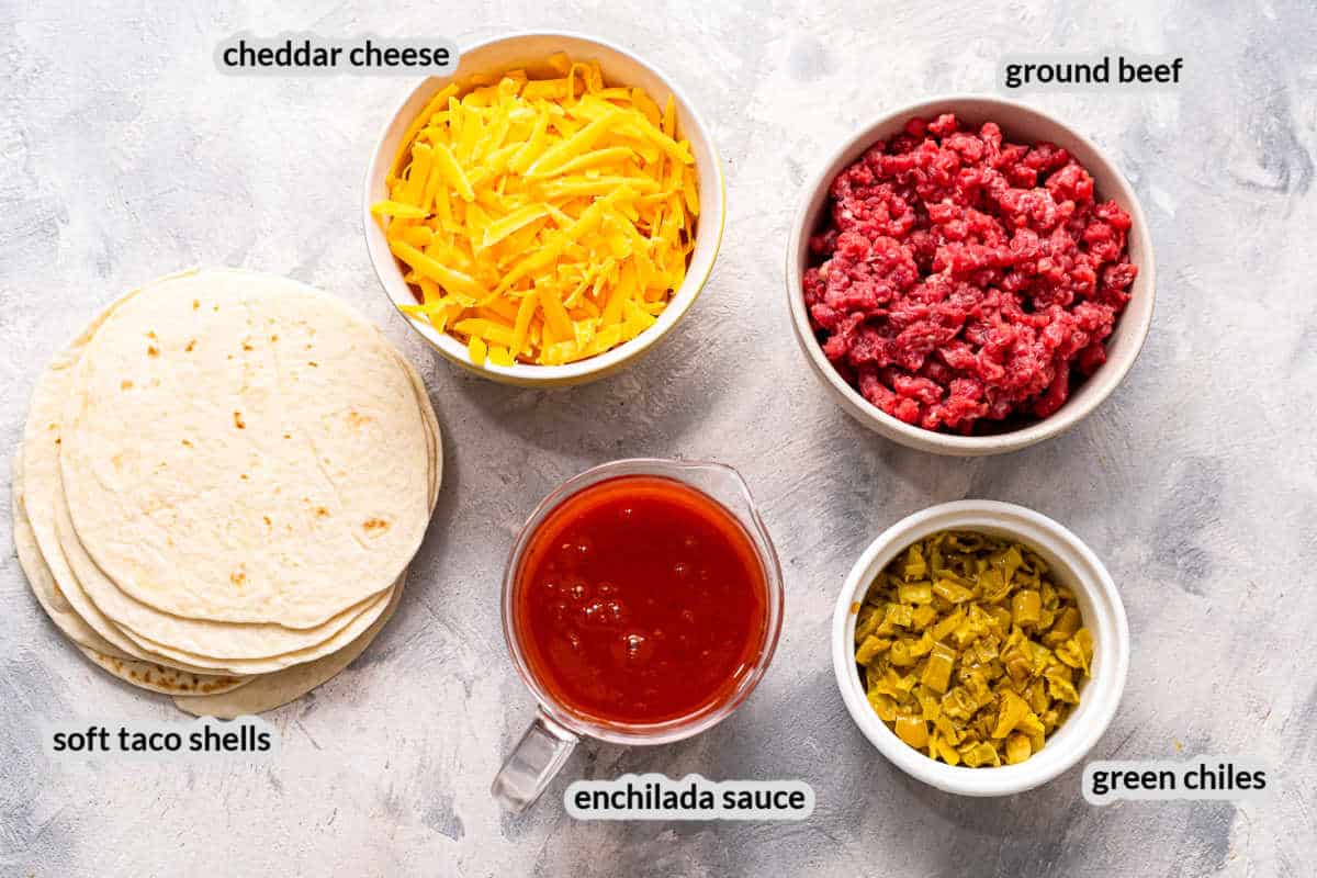 Overhead of Beef Enchiladas Ingredients