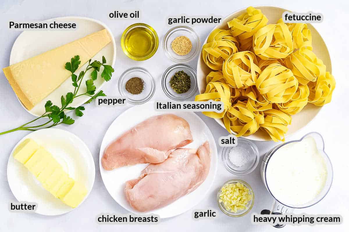 Overhead image of Chicken Alfredo Ingredients
