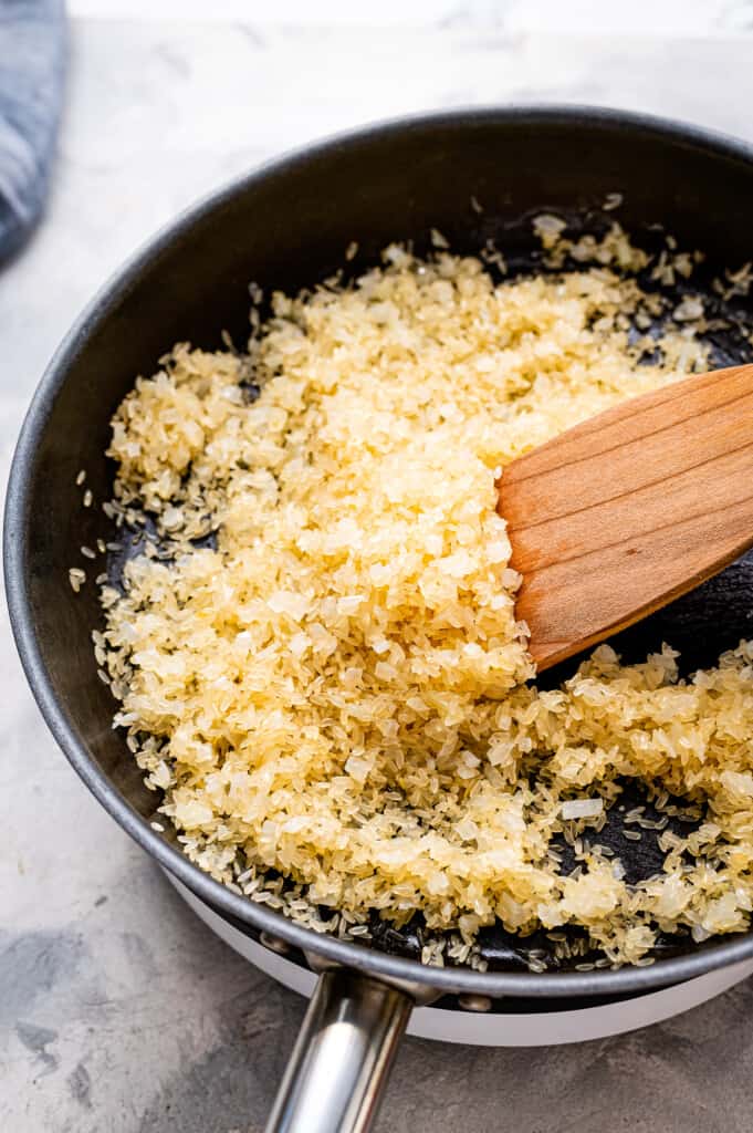 Toasting rice in skillet