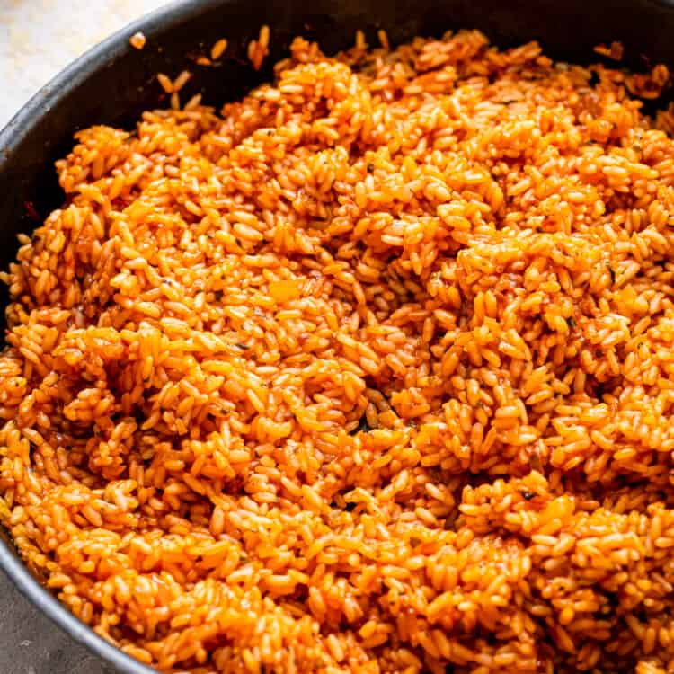 Skillet with cooked Mexican Rice