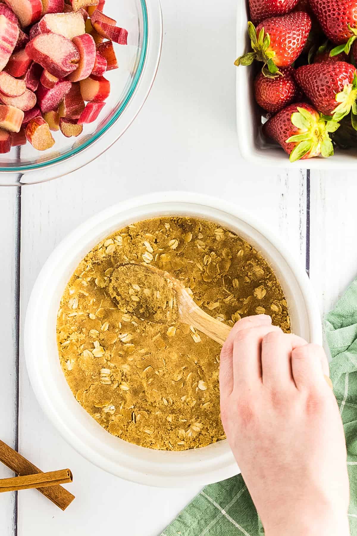 Pressing oatmeal crust in dish