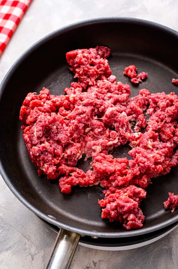 Ground beef in black skillet