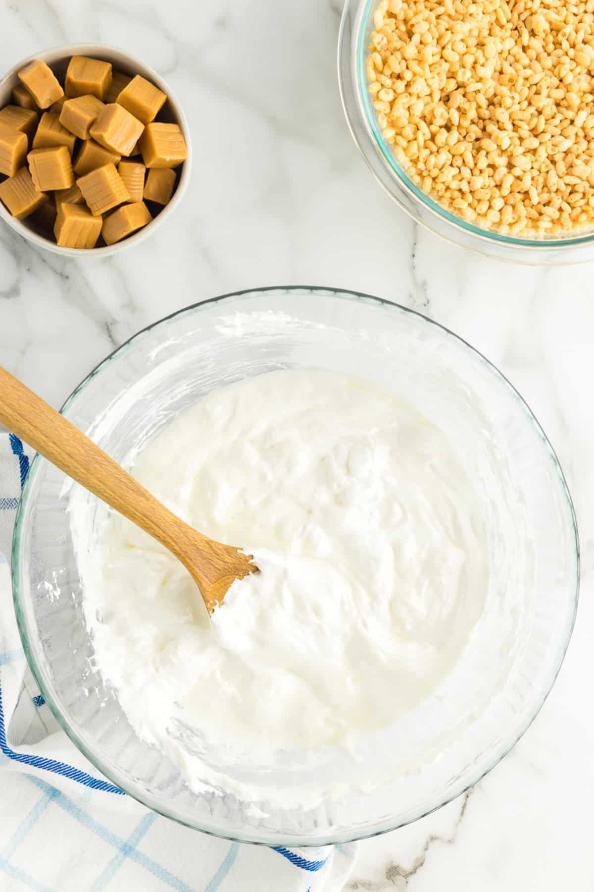 Bowl with melted marshmallows and butter