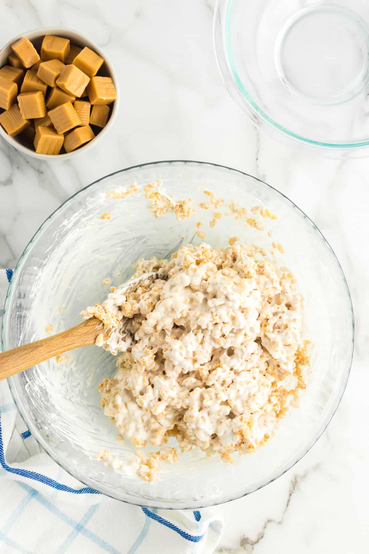 Bowl with mixed marshmallows and Rice Krispies