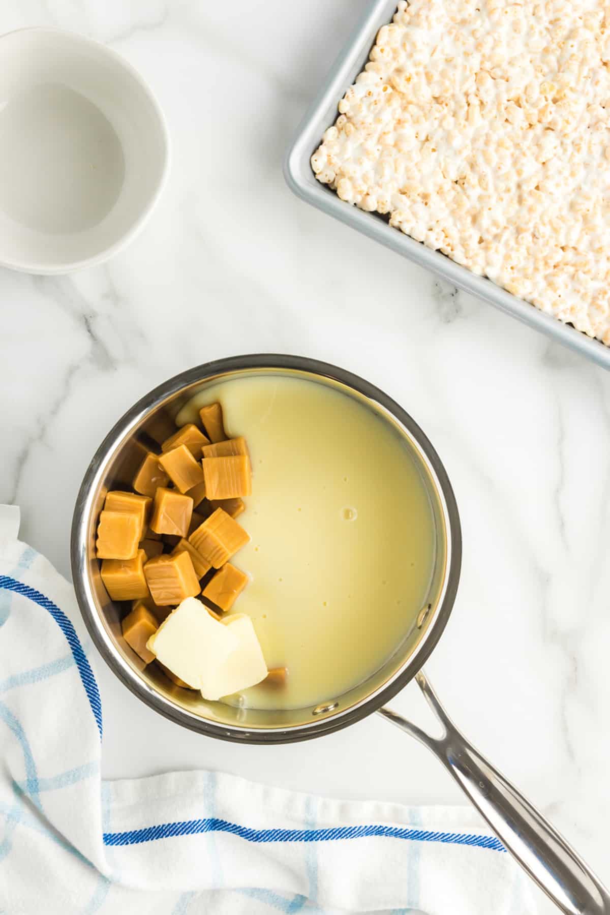 Saucepan with caramel butter and sweetened condensed milk
