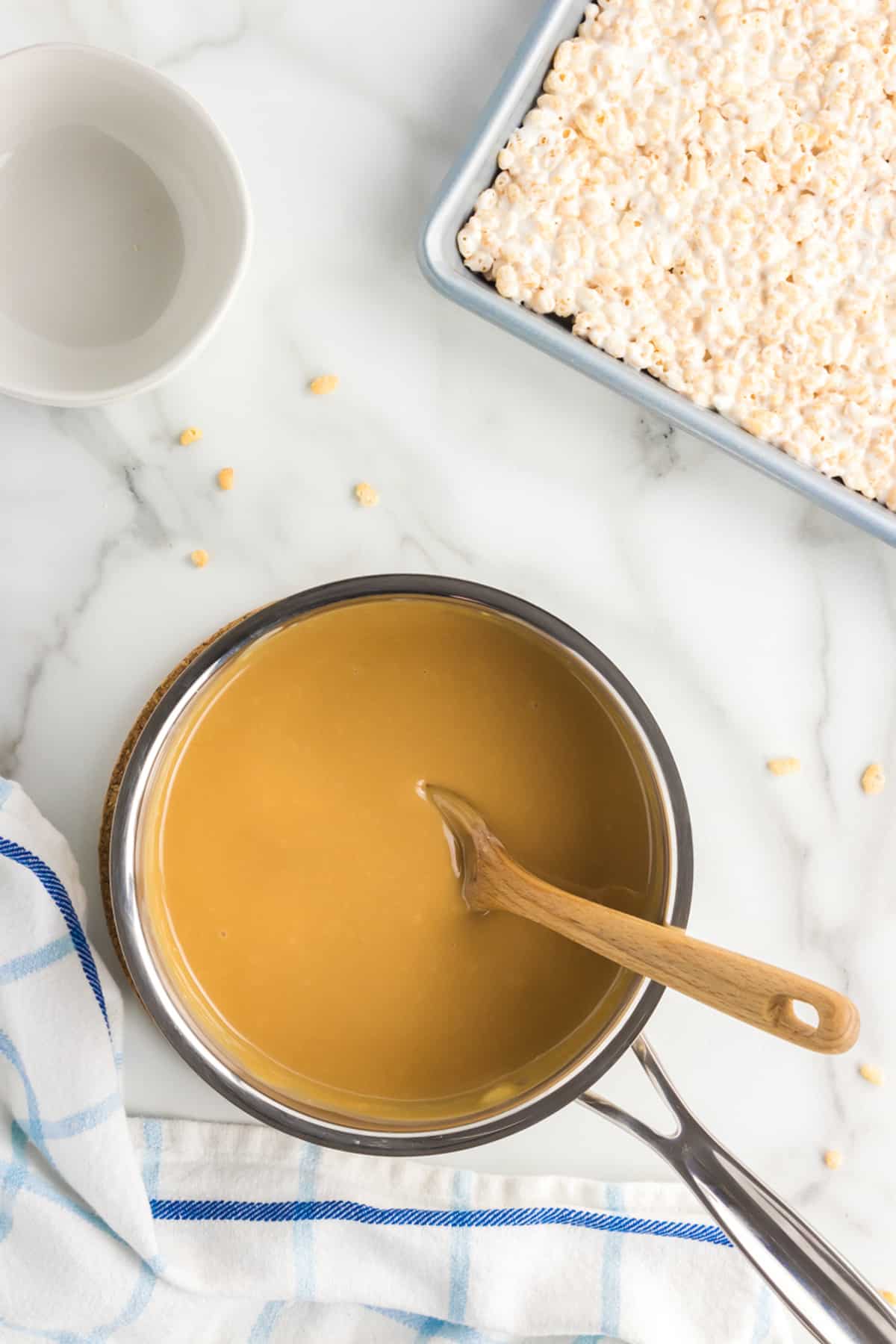 Caramel sauce in pan