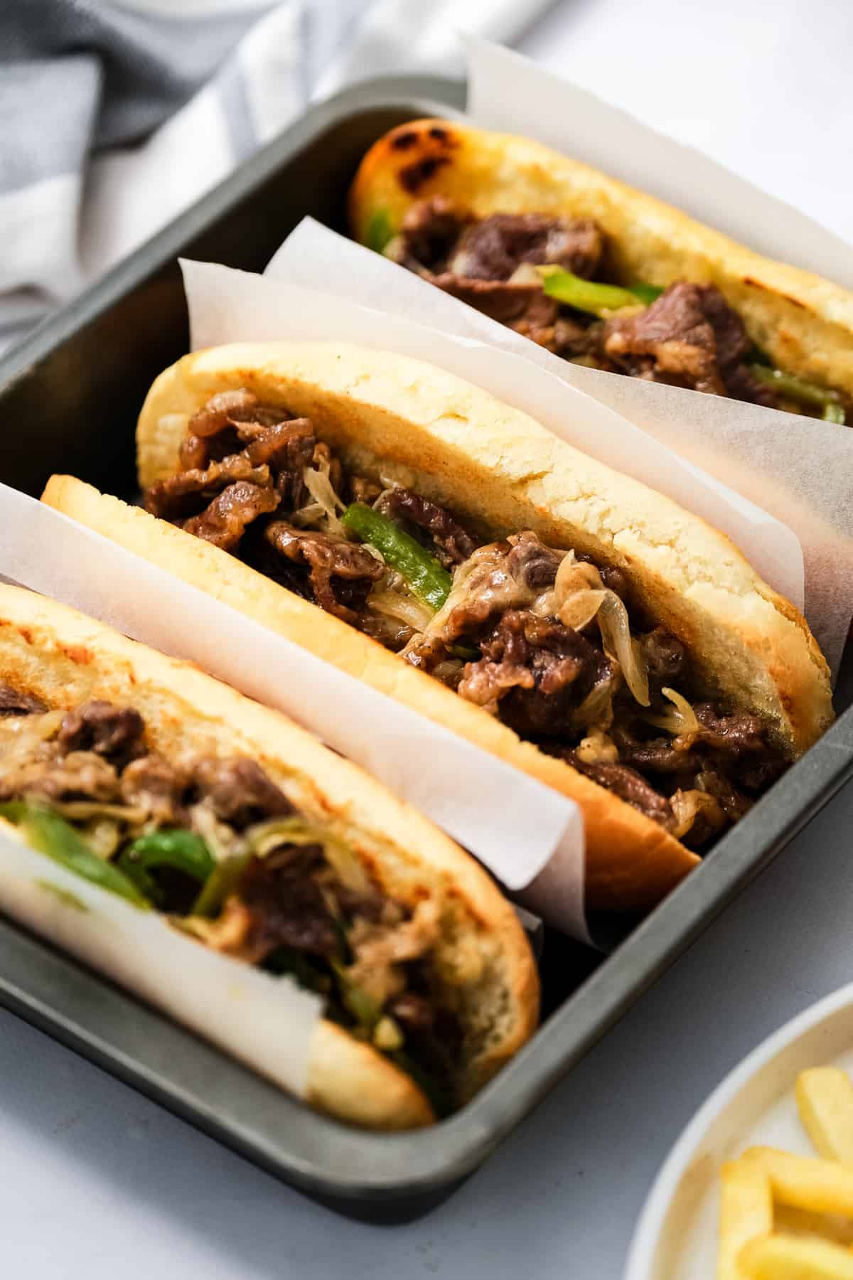 Philly Cheesesteaks in a square pan
