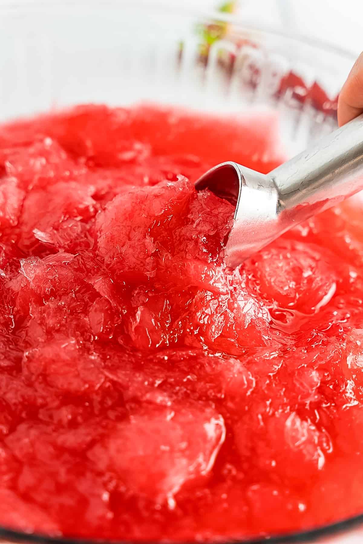 Ice Cream scoop in rhubarb slush