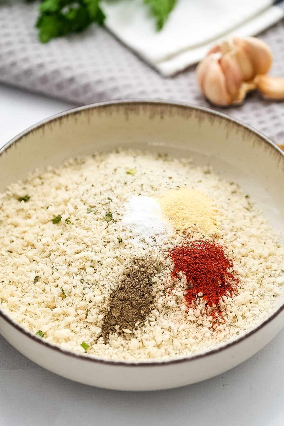 Breading mix with spices in bowl