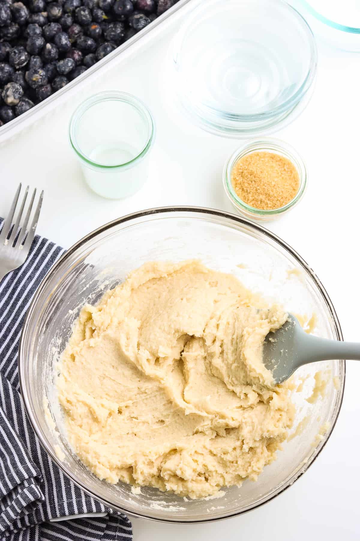 Cobbler batter in mixing bowl