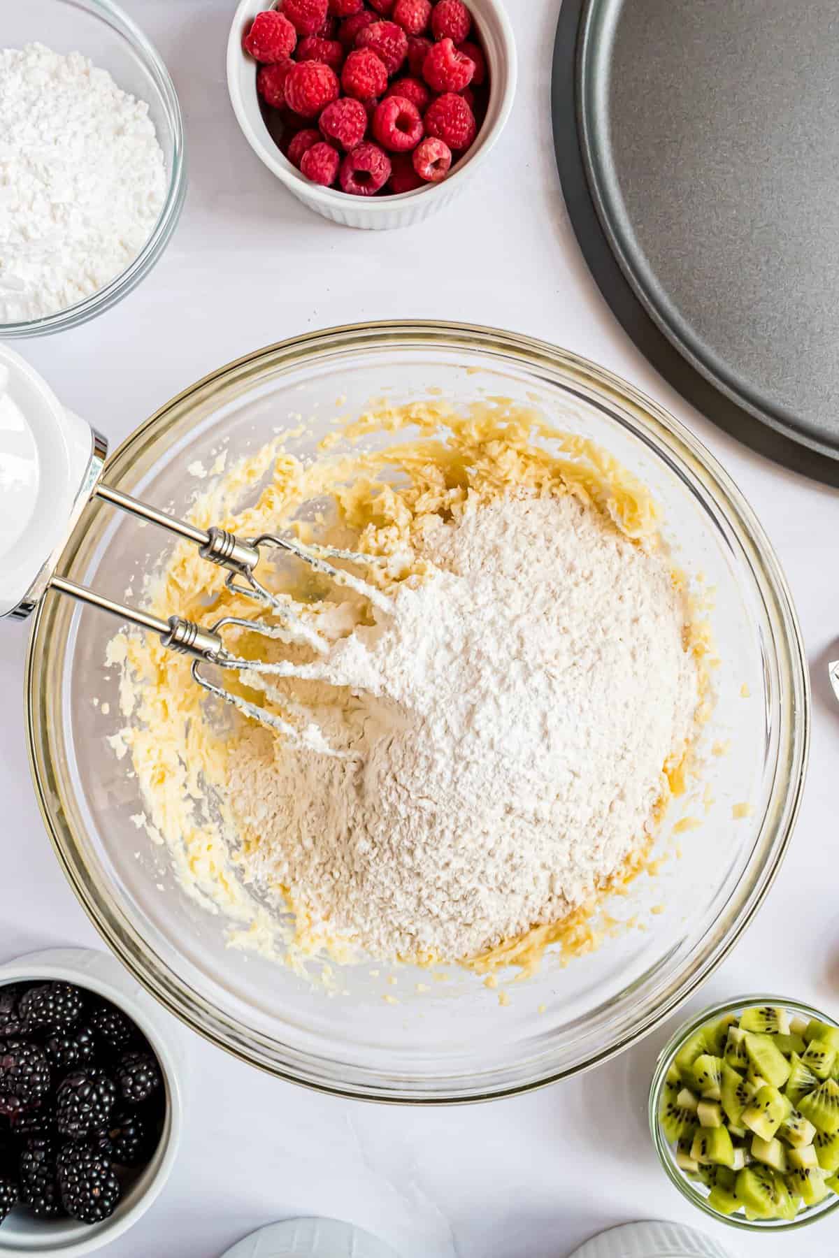 Bowl with dry ingredients for sugar cookie