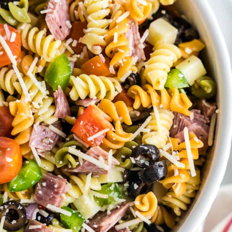 Italian Pasta Salad in a white bowl