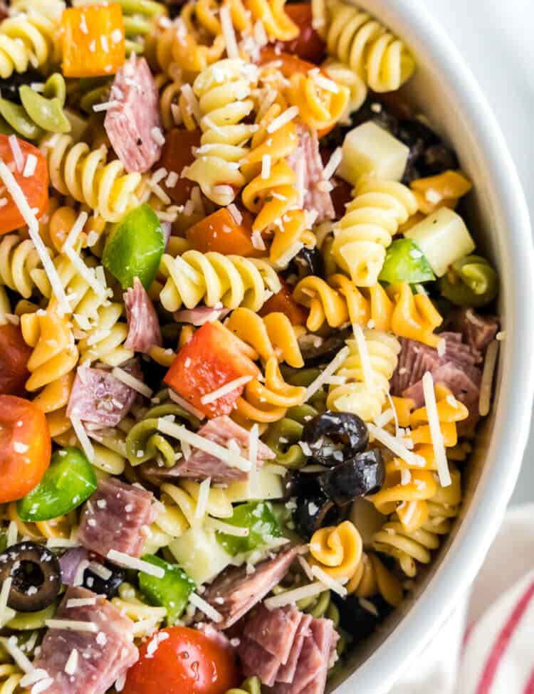 Italian Pasta Salad in a white bowl