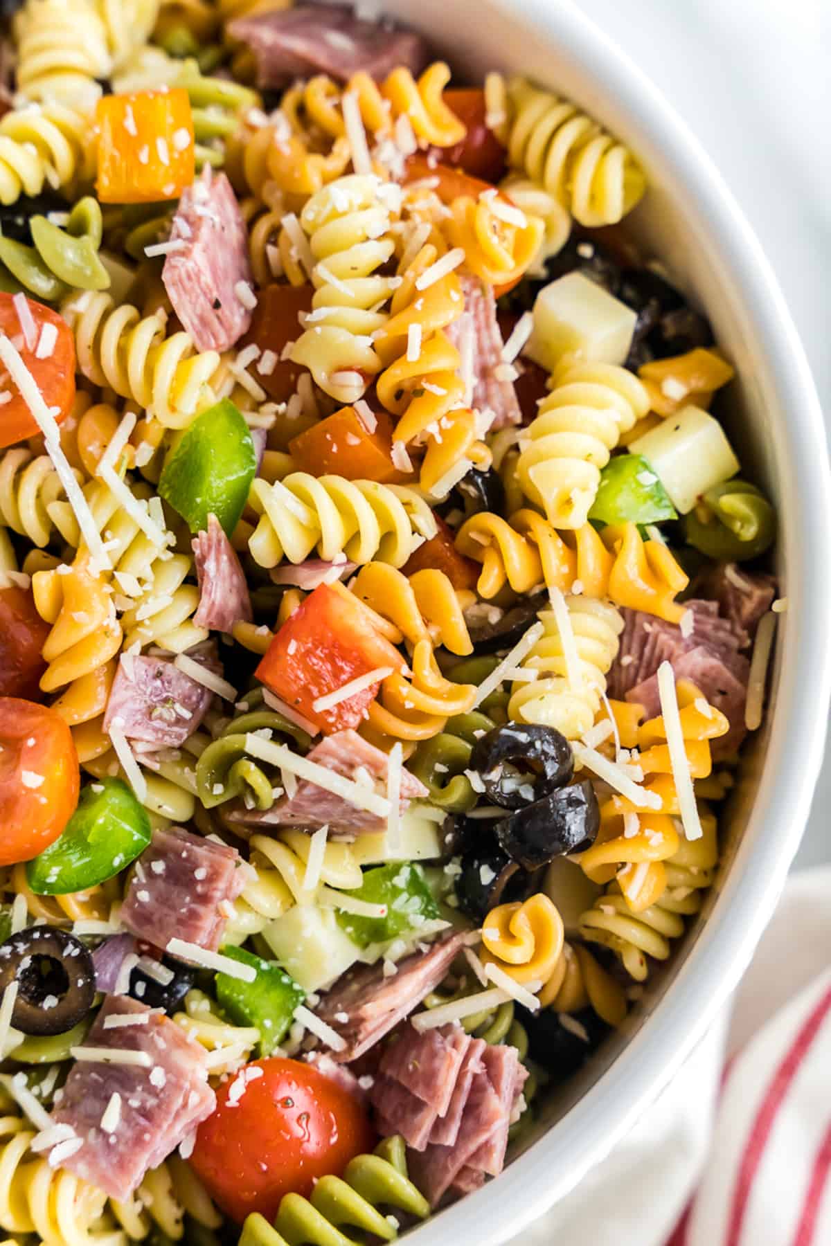 Italian Pasta Salad in a white bowl