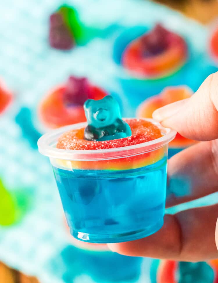 Hand holding Pool Party Jello Shots