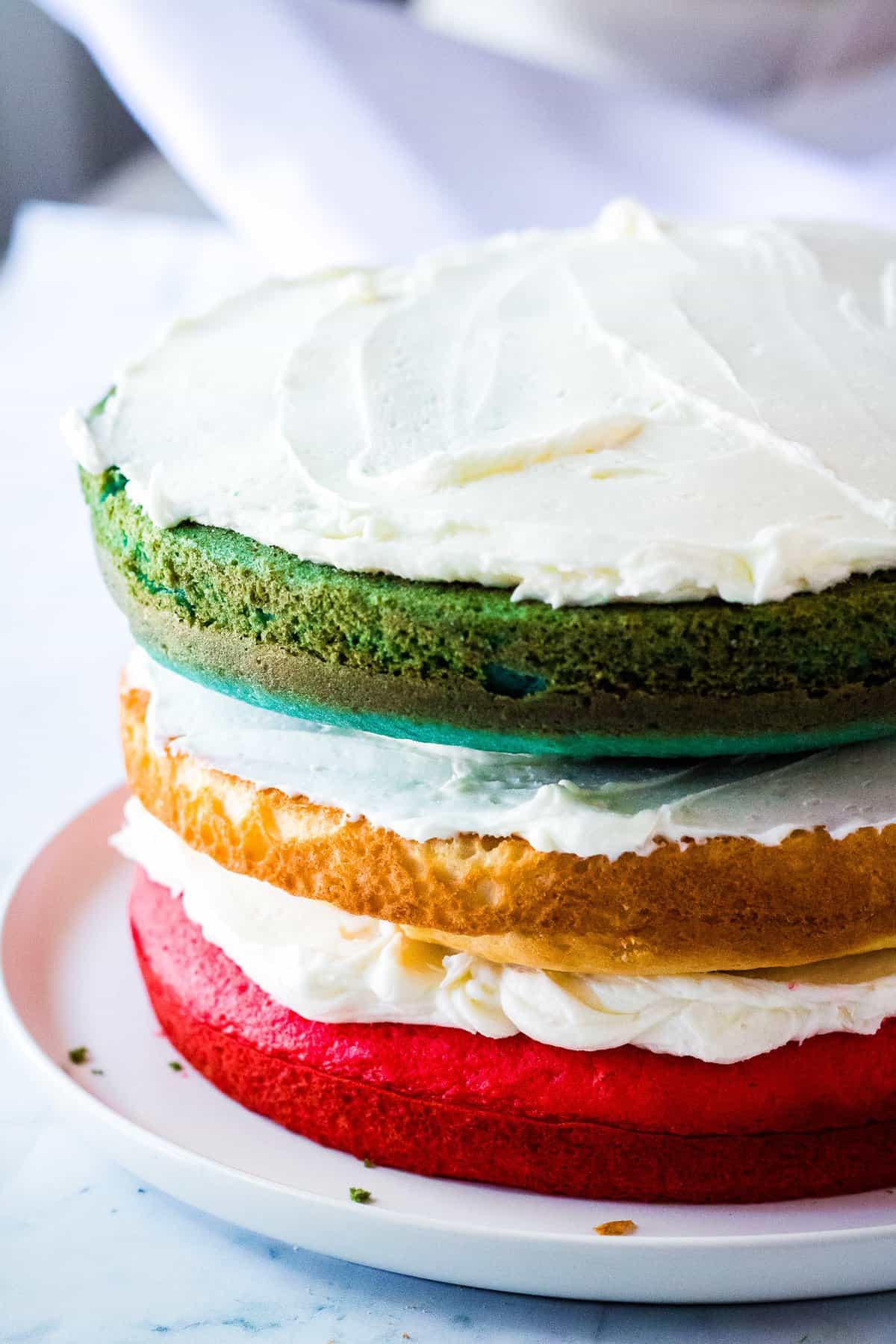 Three tier cake with red, white and blue