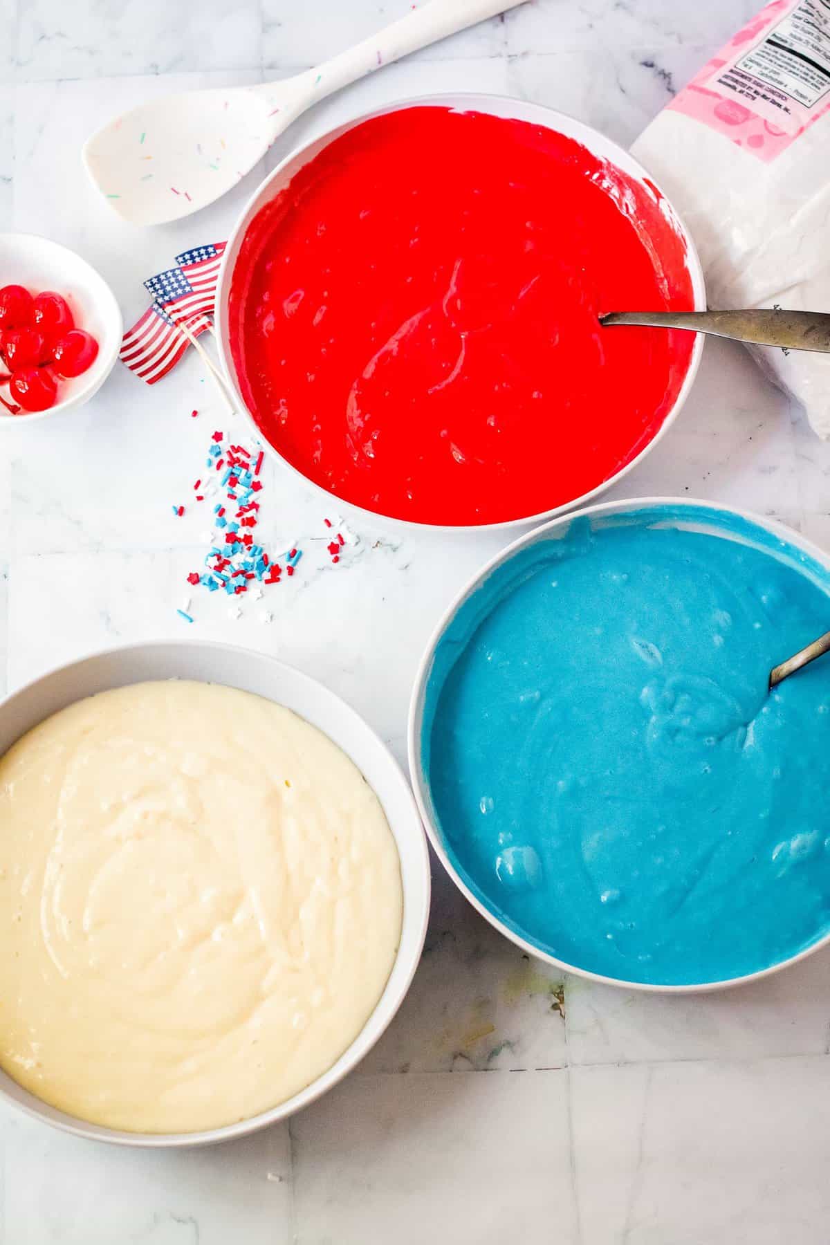 Red, White and Blue Cake Batter
