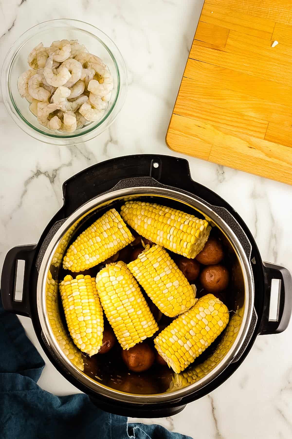 Instant Pot with shrimp boil ingredients