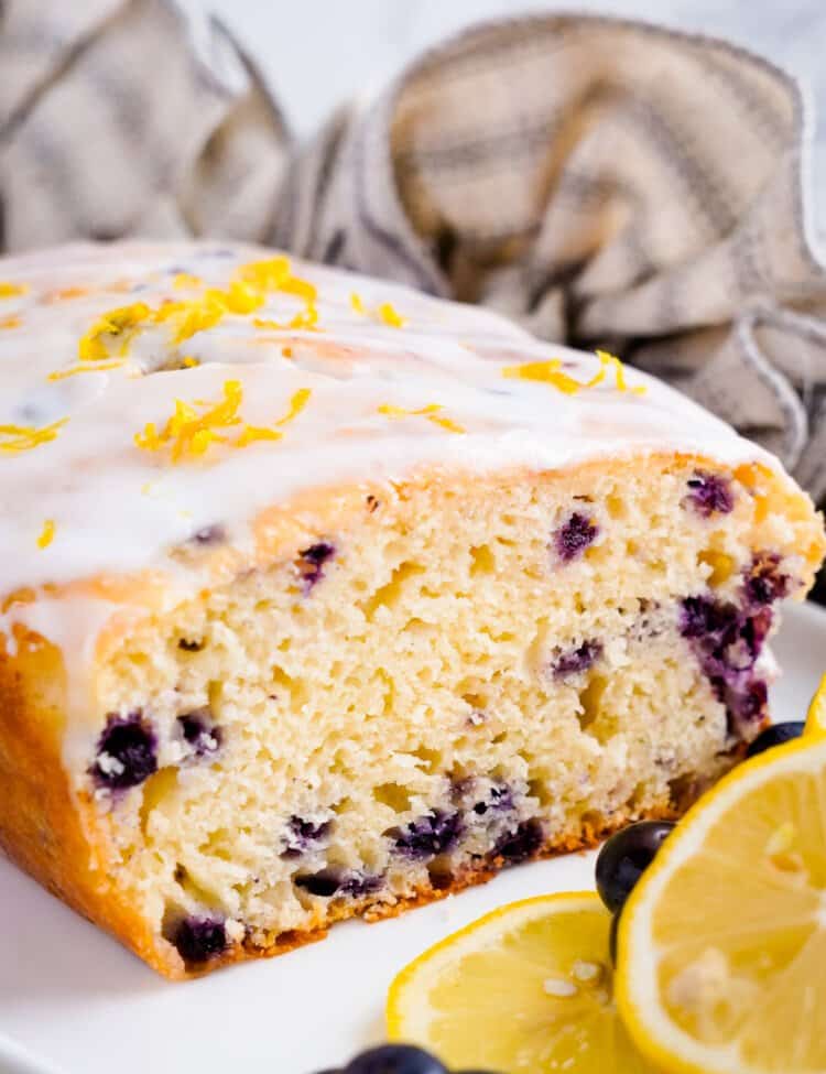 Lemon Blueberry Bread with powdered sugar glaze