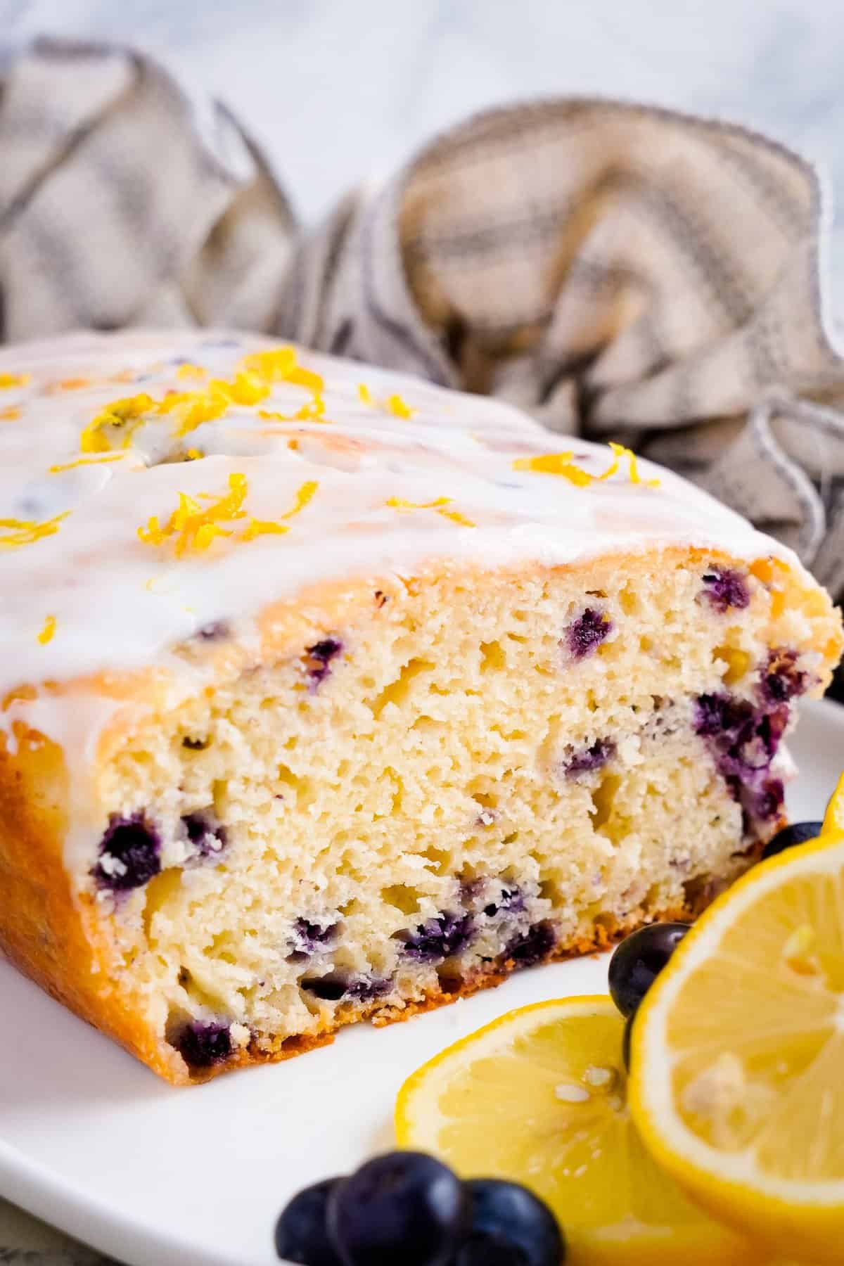 Lemon Blueberry Bread with powdered sugar glaze